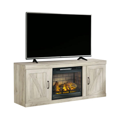 Bellaby - Whitewash - TV Stand With Faux Firebrick Fireplace Insert