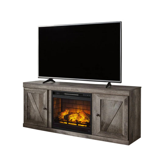 Wynnlow - Gray - TV Stand With Faux Firebrick Fireplace Insert