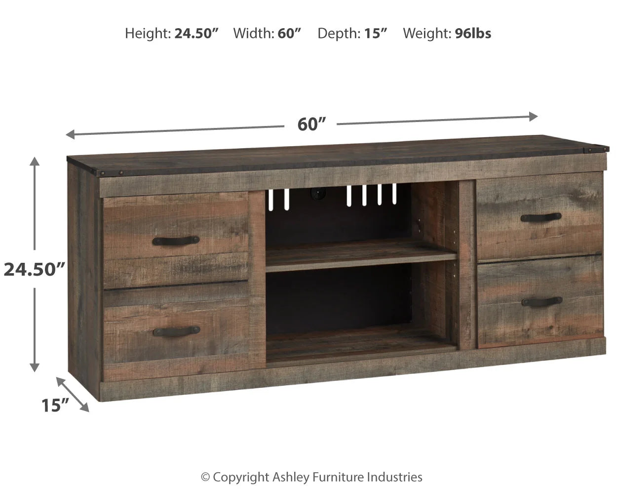 Trinell - Brown Dark - TV Stand W/Fireplace Option - 60" X 14.8" X 24.33"