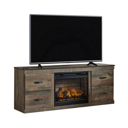 Trinell - Brown - TV Stand With Electric Fireplace