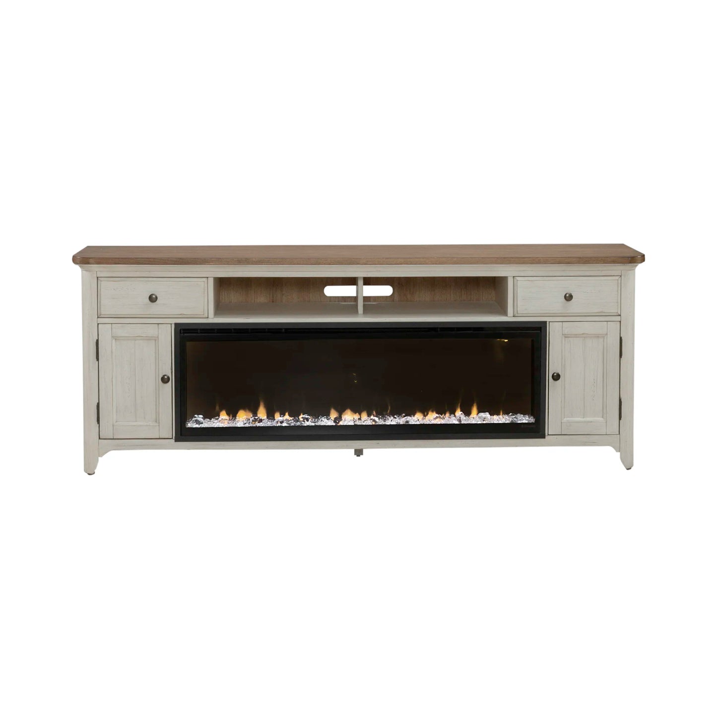 79" Console With Fire - Medium Brown