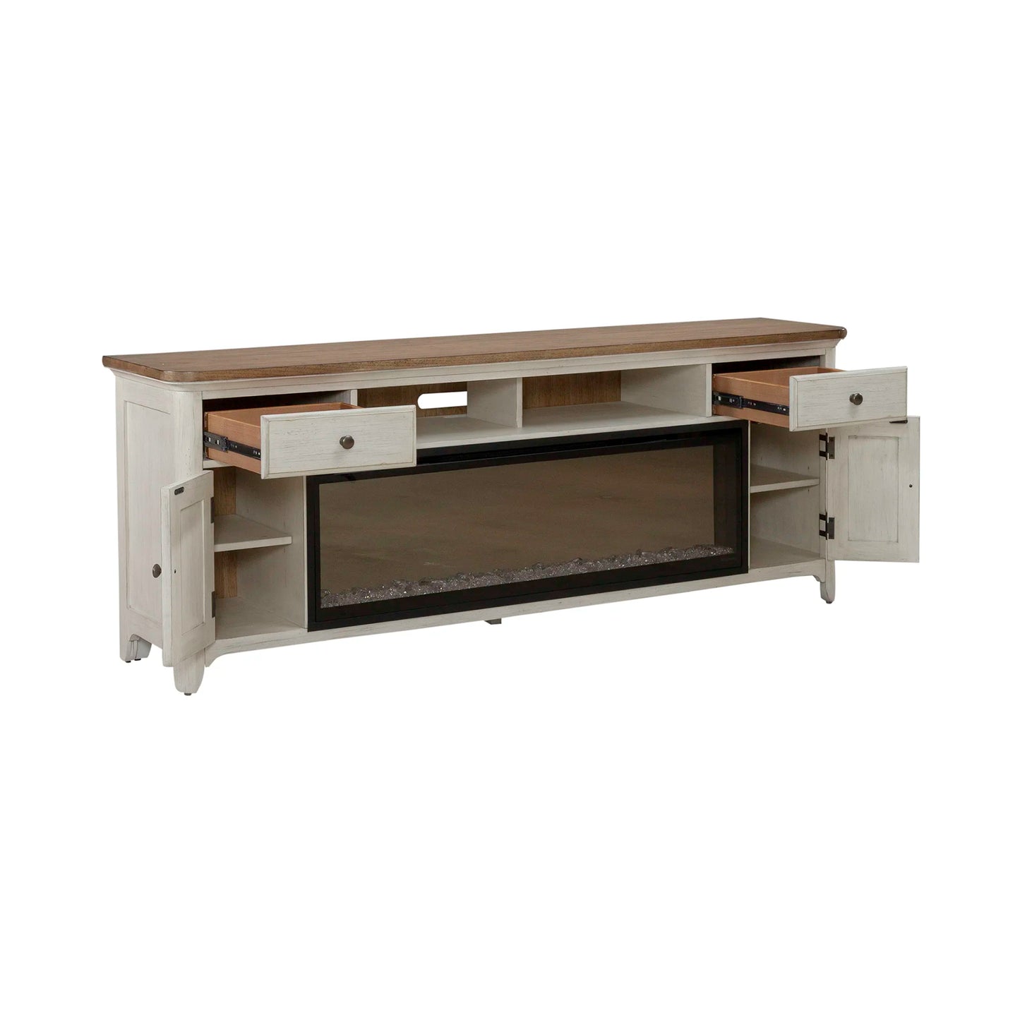 79" Console With Fire - Medium Brown