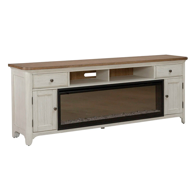 79" Console With Fire - Medium Brown