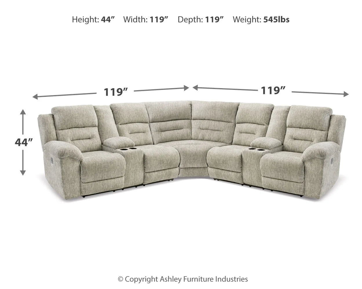 Family Den - Pewter - 3-Piece Power Reclining Sectional With 2 Loveseats With Console 1