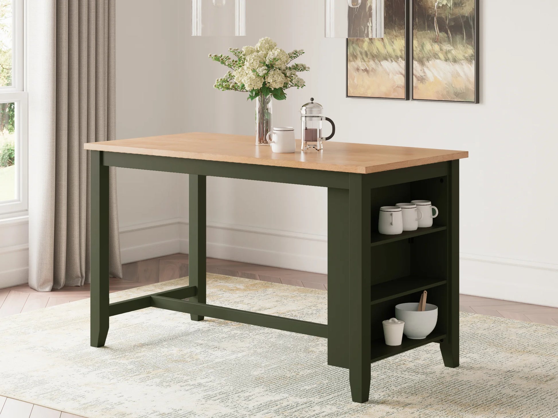 Gesthaven - Natural / Green - Rectangular Dining Room Counter Table 1