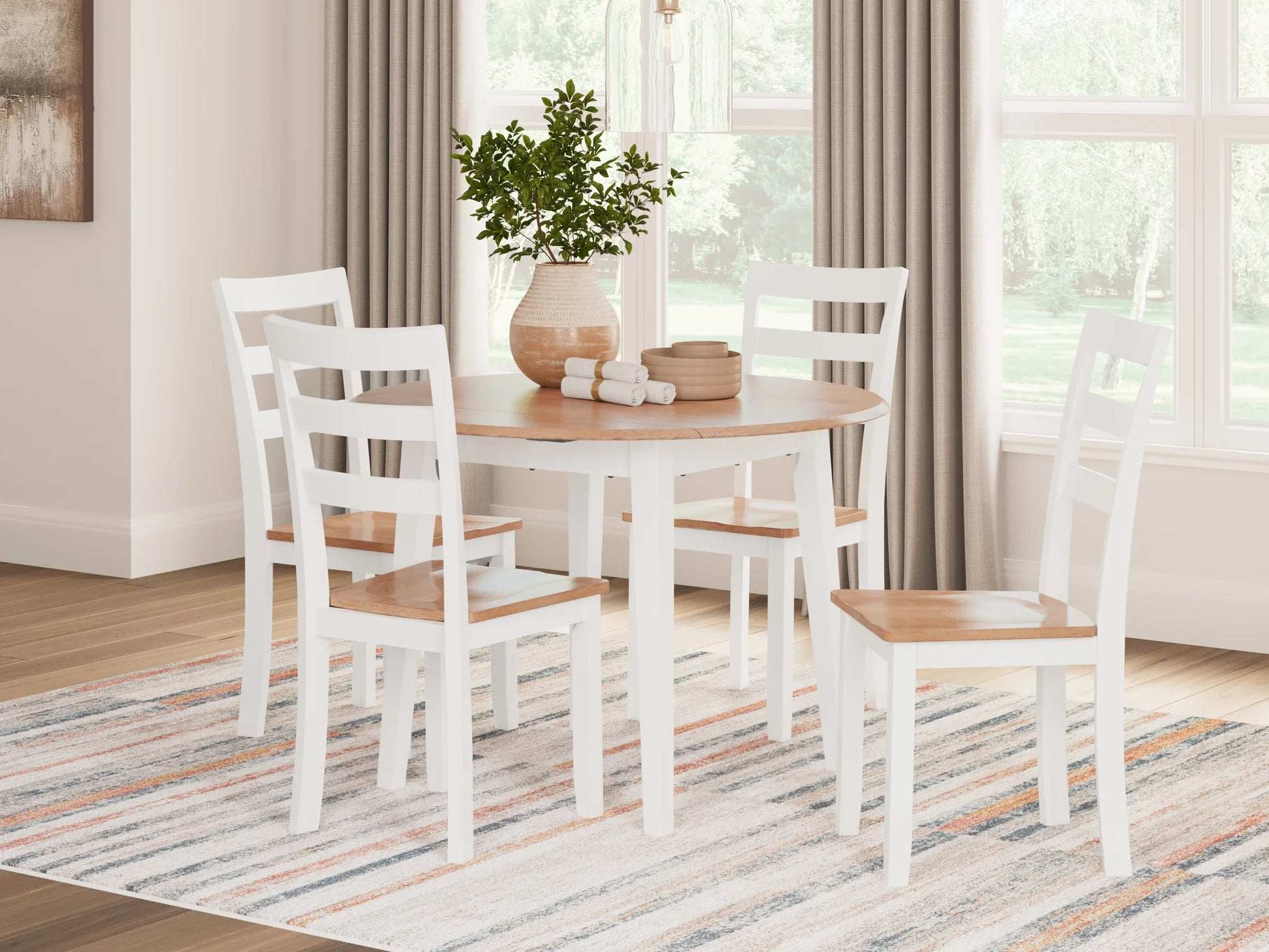 Gesthaven - Natural / White - Round Dining Room Drop Leaf Table 6