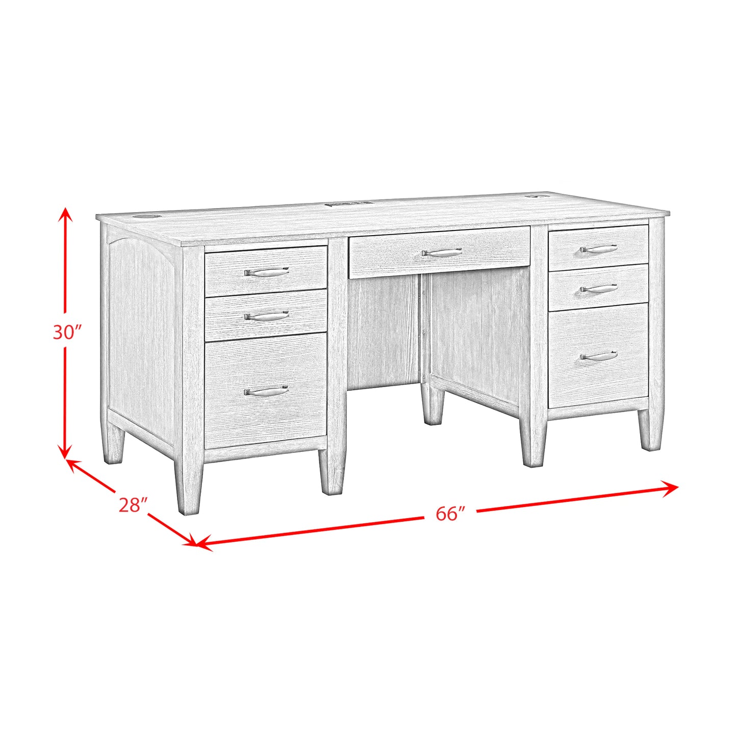 Portico - Double Pedestal Desk With Power / USB - Brown Oak