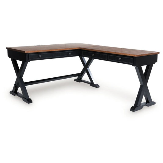 Wildenauer - Brown / Black - Home Office Desk And Return