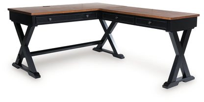 Wildenauer - Brown / Black - 4 Pc. - Home Office Desk And Return, Swivel Desk Chair, Bookcase