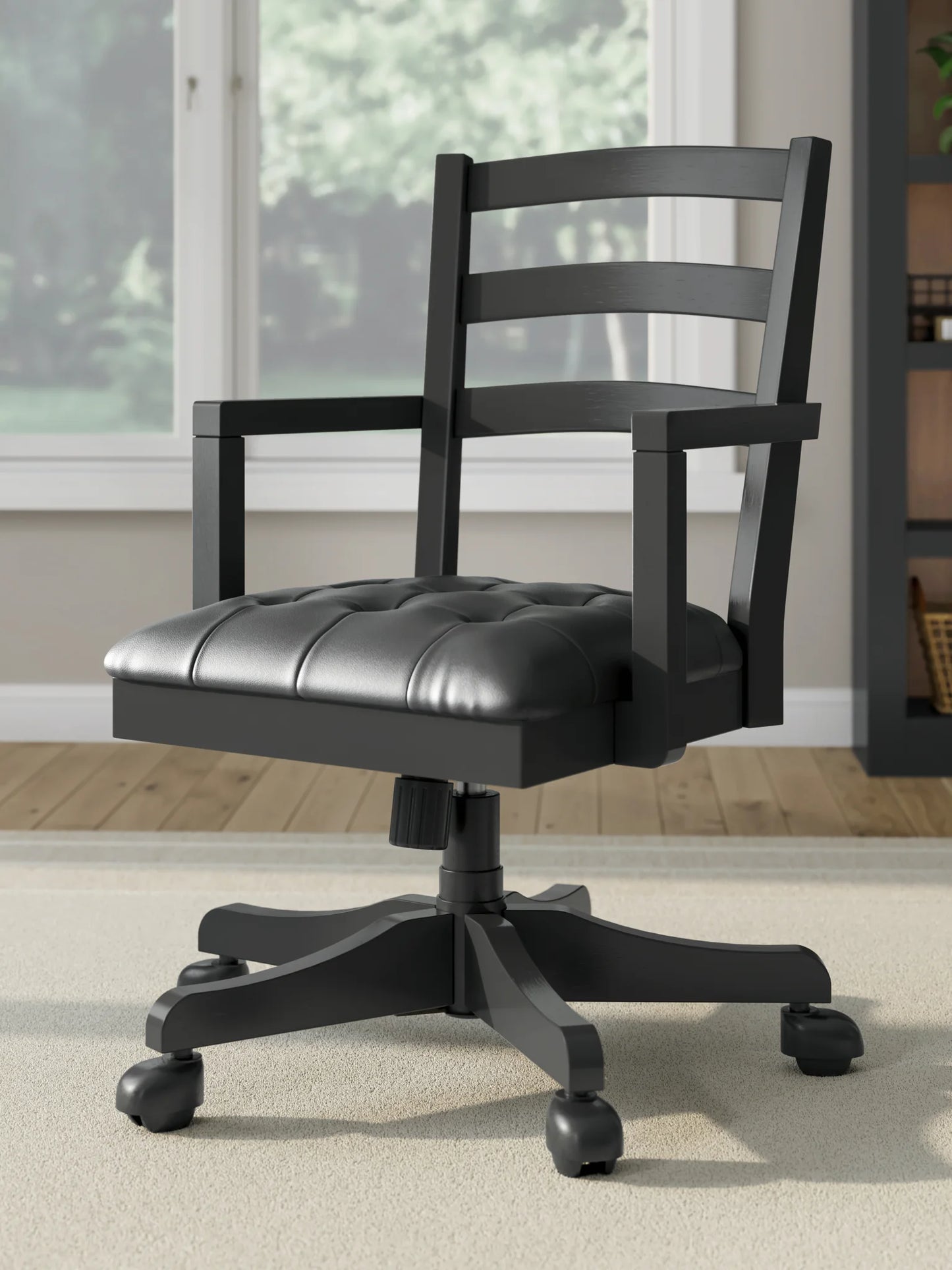 Wildenauer - Brown / Black - 4 Pc. - Home Office Desk And Return, Swivel Desk Chair, Bookcase