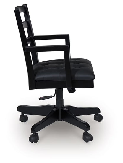 Wildenauer - Brown / Black - 4 Pc. - Home Office Desk And Return, Swivel Desk Chair, Bookcase