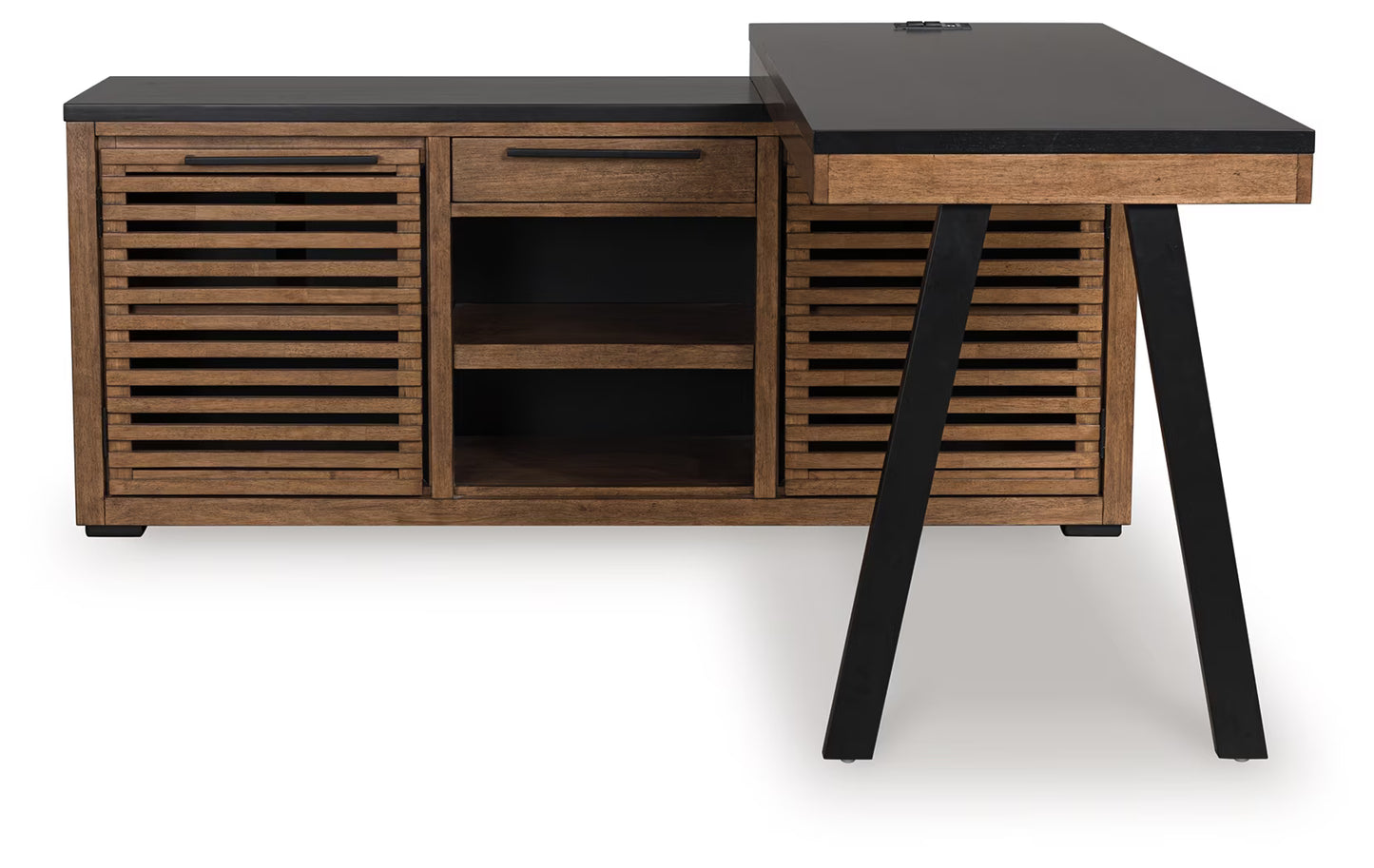 Kallari - Warm Brown / Black - Credenza With Desk Return