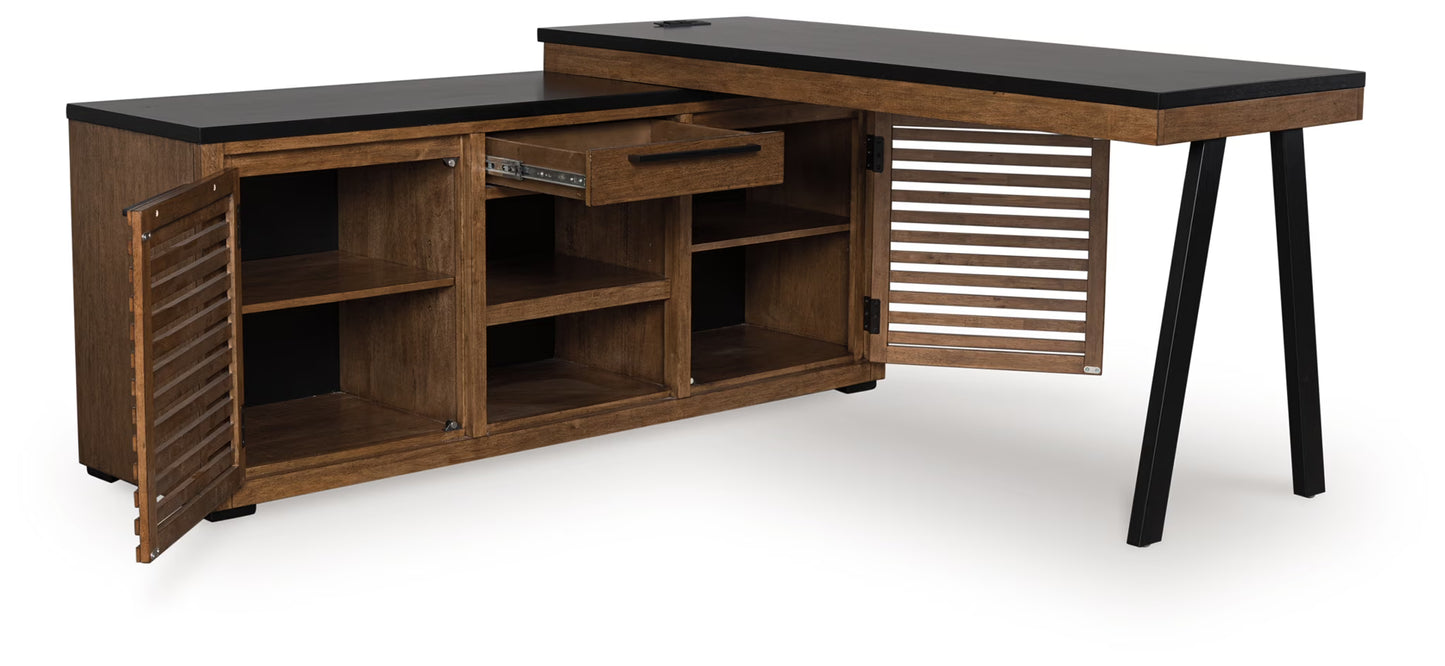 Kallari - Warm Brown / Black - Credenza With Desk Return