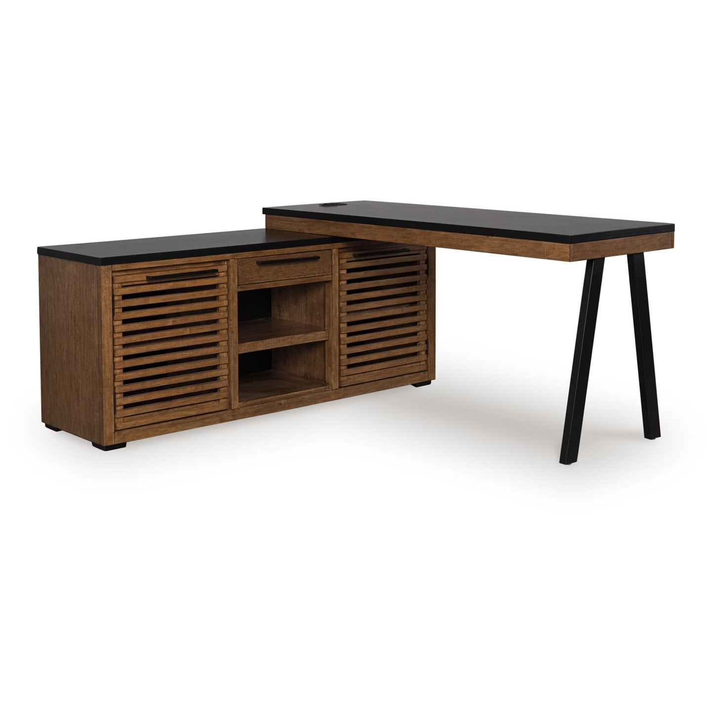 Kallari - Warm Brown / Black - Credenza With Desk Return