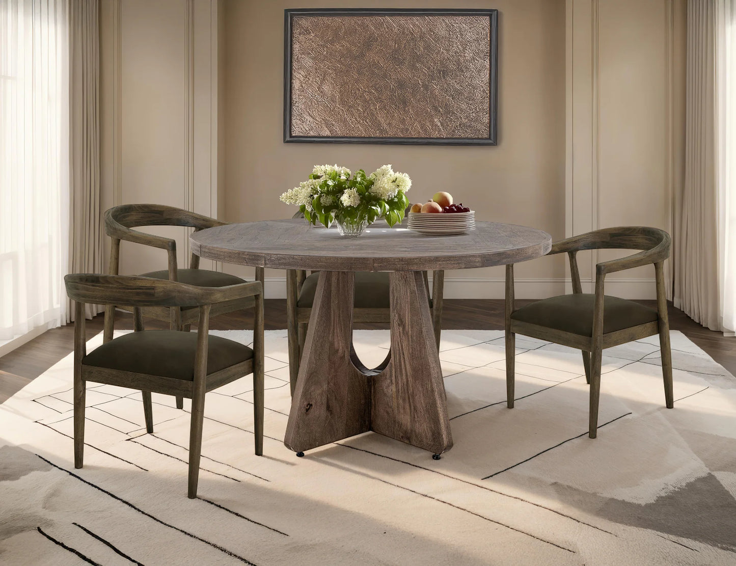 Natural Teca - 47" Table - Quartersawn Oak / Marooned Brown