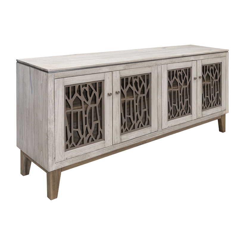 Forest - 4 Glass Door Console - Ivory White & Brown