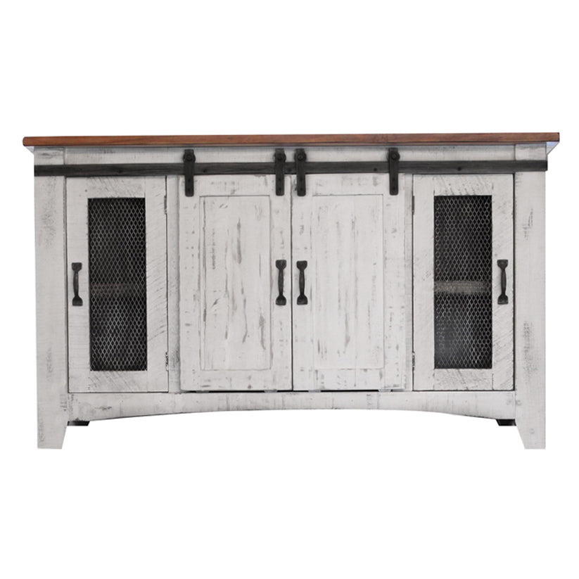 Pueblo White - 60" TV Stand / Console - Antiqued White / Brown