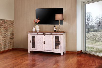 Pueblo White - 60" TV Stand / Console - Antiqued White / Brown