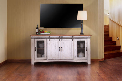 Pueblo White - 70" TV Stand / Console - Antiqued White / Brown