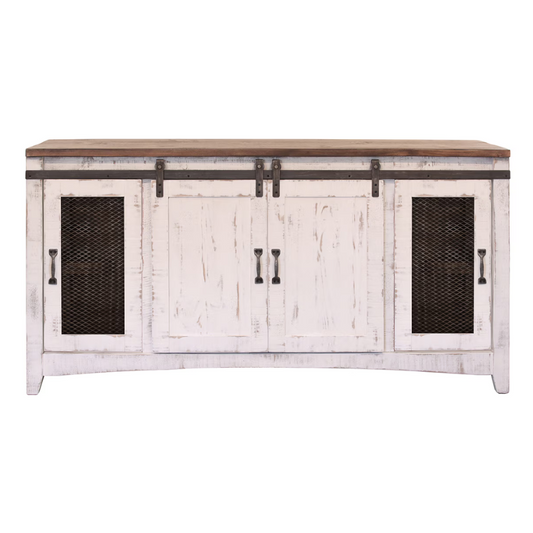 Pueblo White - TV Stand / Console / Wall Unit - Antiqued White / Brown