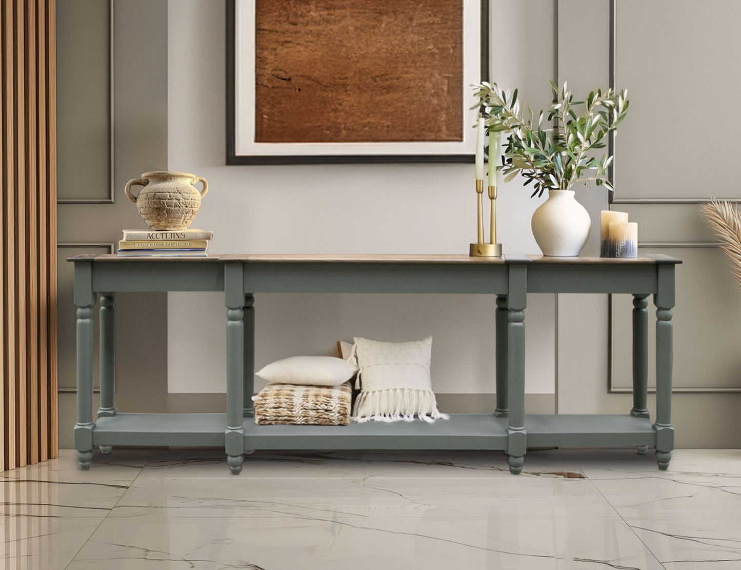 Tiffany - 94.5" Sofa Table - Green / Brown