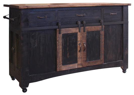 Pueblo Black - Kitchen Island - Black / Medium Brown