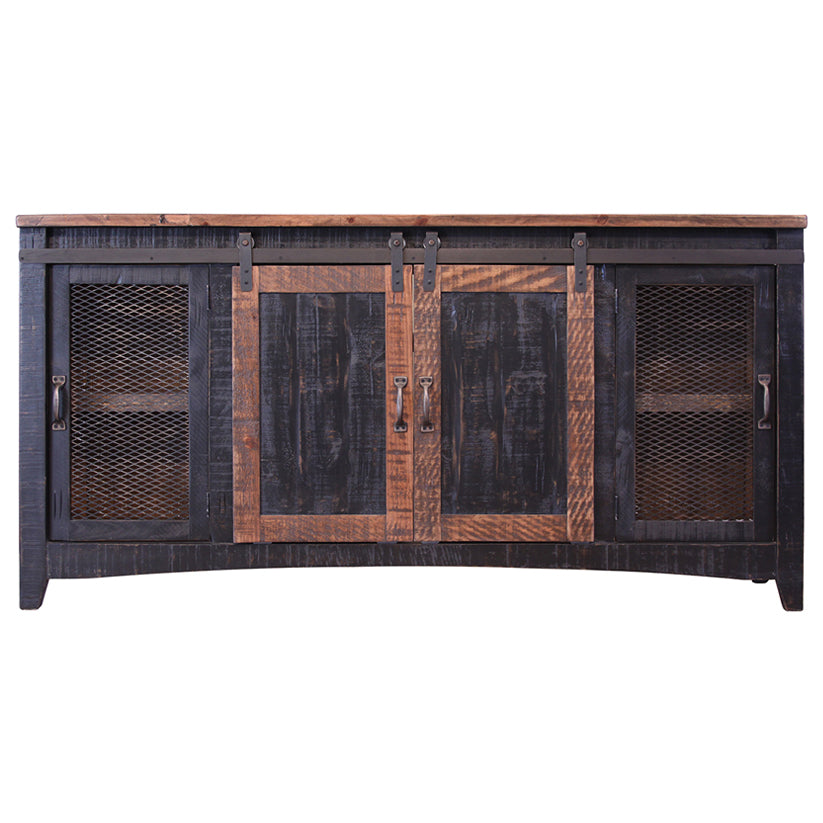 Pueblo Black - TV Stand / Console / Wall Unit - Black / Medium Brown