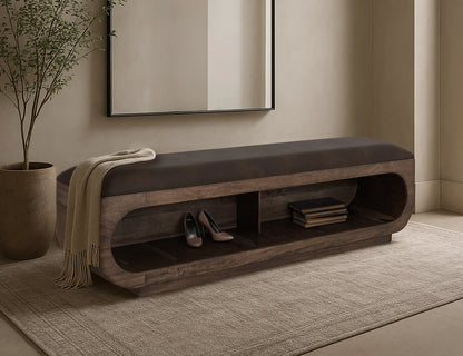 Balam - Wooden Bench With A Cushioned Seat - Brown