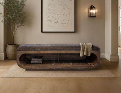 Balam - Wooden Bench With A Cushioned Seat - Almond / Barrel Brown