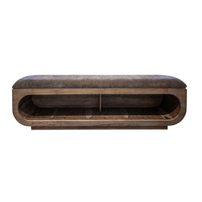Balam - Wooden Bench With A Cushioned Seat - Almond / Barrel Brown