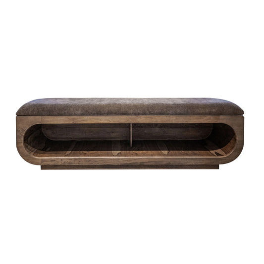 Balam - Wooden Bench With A Cushioned Seat - Almond / Barrel Brown