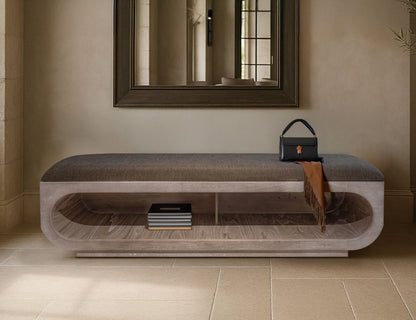 White Balam - Wooden Bench With Cushioned Seat - Ivory White