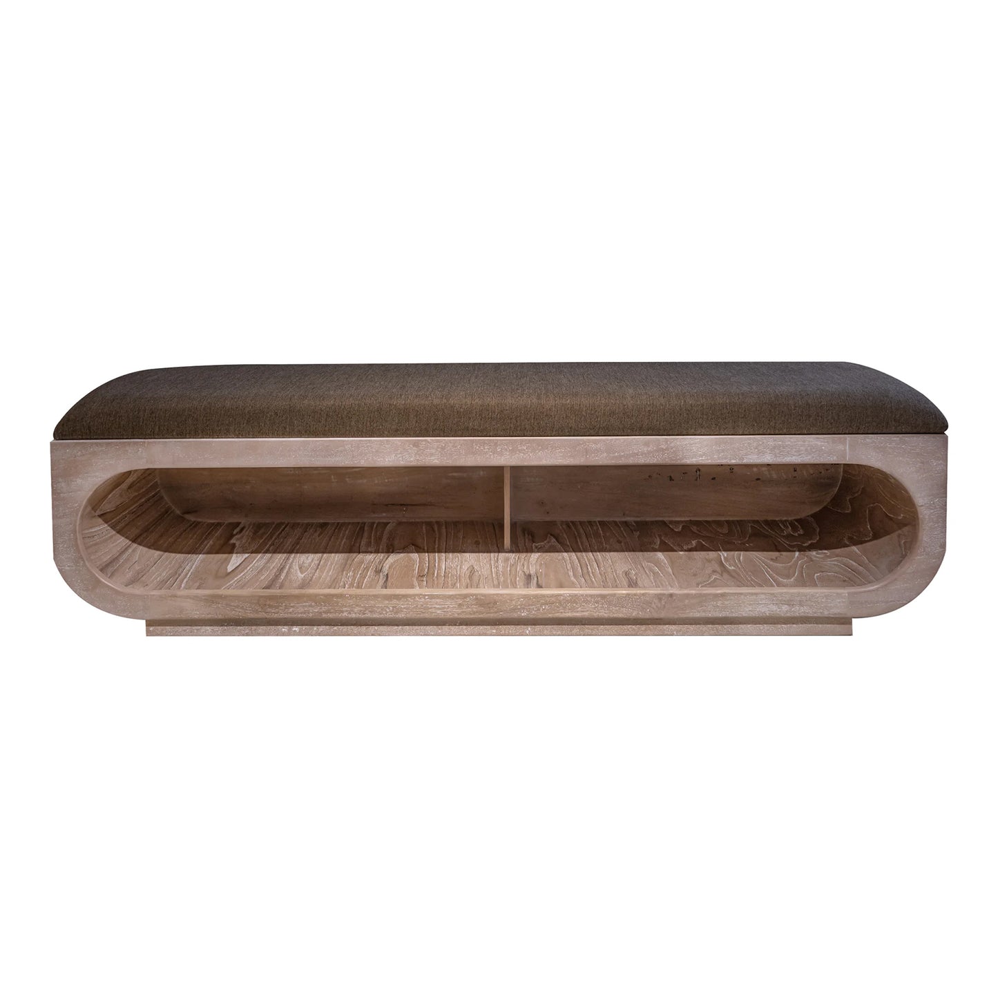 White Balam - Wooden Bench With Fabric Cushioned Seat - Ivory White