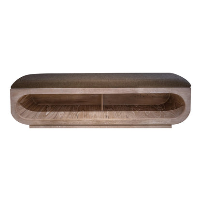 White Balam - Wooden Bench With Fabric Cushioned Seat - Ivory White