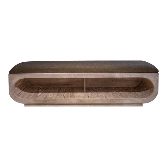 White Balam - Wooden Bench With Fabric Cushioned Seat - Ivory White