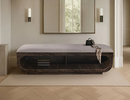 Black Balam - Wooden Bench With Fabric Cushioned Seat - Oil Black