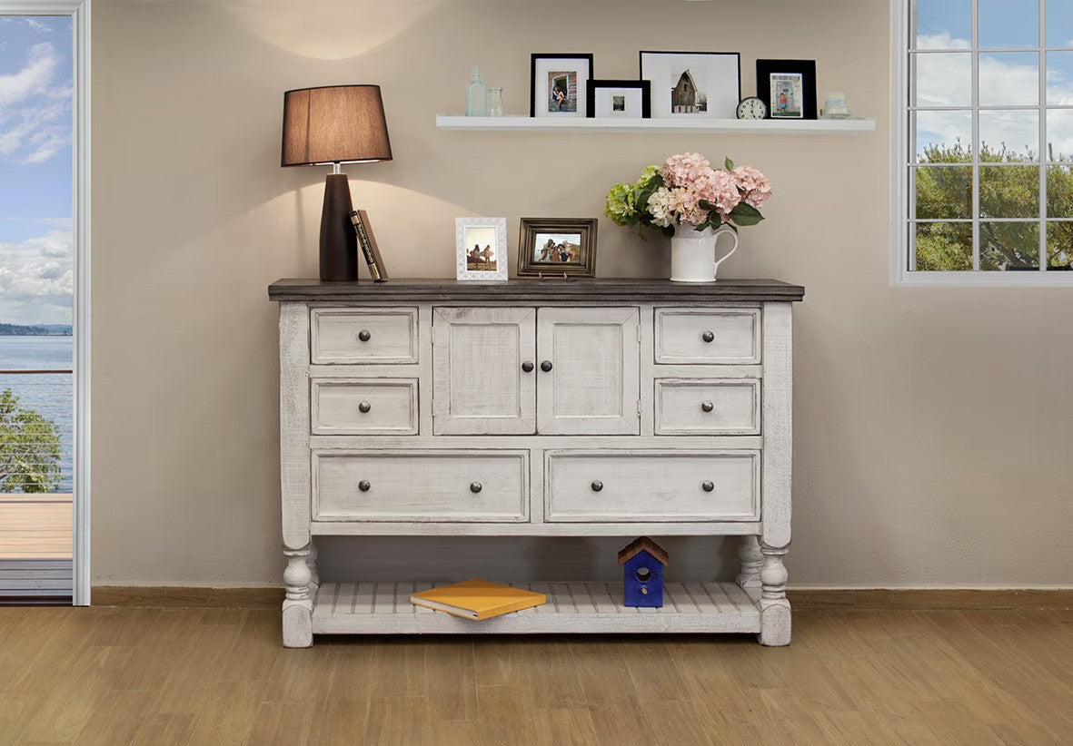 Stone - Dresser With 6 Drawers / 2 Door - Antiqued Ivory / Weathered Gray