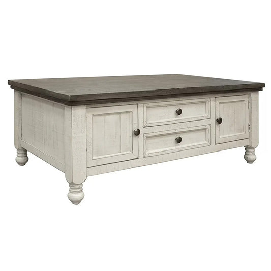 Stone - Cocktail Table With 4 Drawers - Antiqued Ivory / Weathered Gray