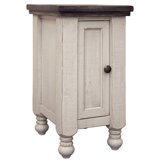 Stone - Chairside Table With 1 Door - Antiqued Ivory / Weathered Gray