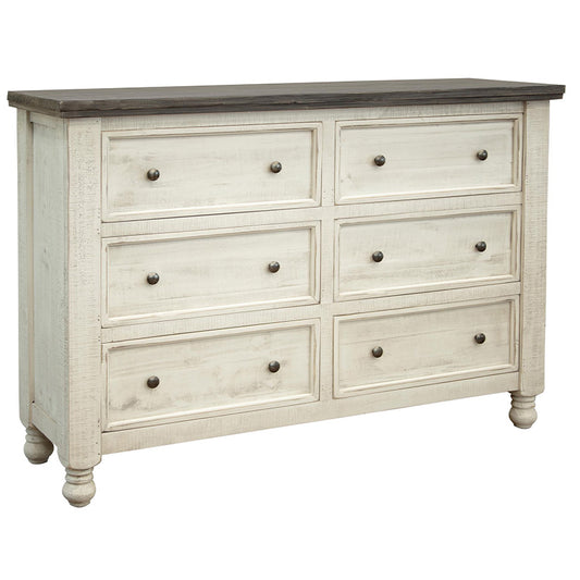 Stone - Dresser With 6 Drawers - Antiqued Ivory / Weathered Gray