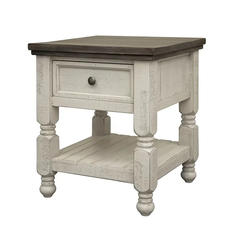 Stone - End Table With 1 Drawer And Shelf - Antiqued Ivory / Weathered Gray