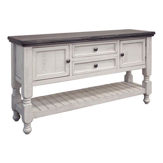 Stone - Sofa Table With 2 Drawer / 2 Doors / Shelf - Antiqued Ivory / Weathered Gray