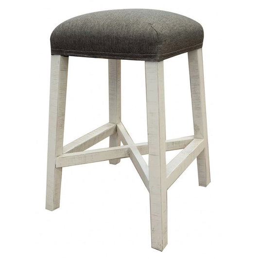 Stone - Stool With Fabric Seat - Antiqued Ivory / Weathered Gray