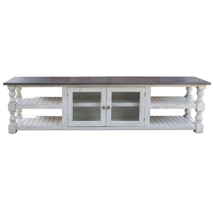 Stone - 93" TV Stand - Antiqued Ivory / Weathered Gray