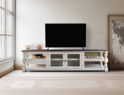 Stone - 93" TV Stand - Antiqued Ivory / Weathered Gray