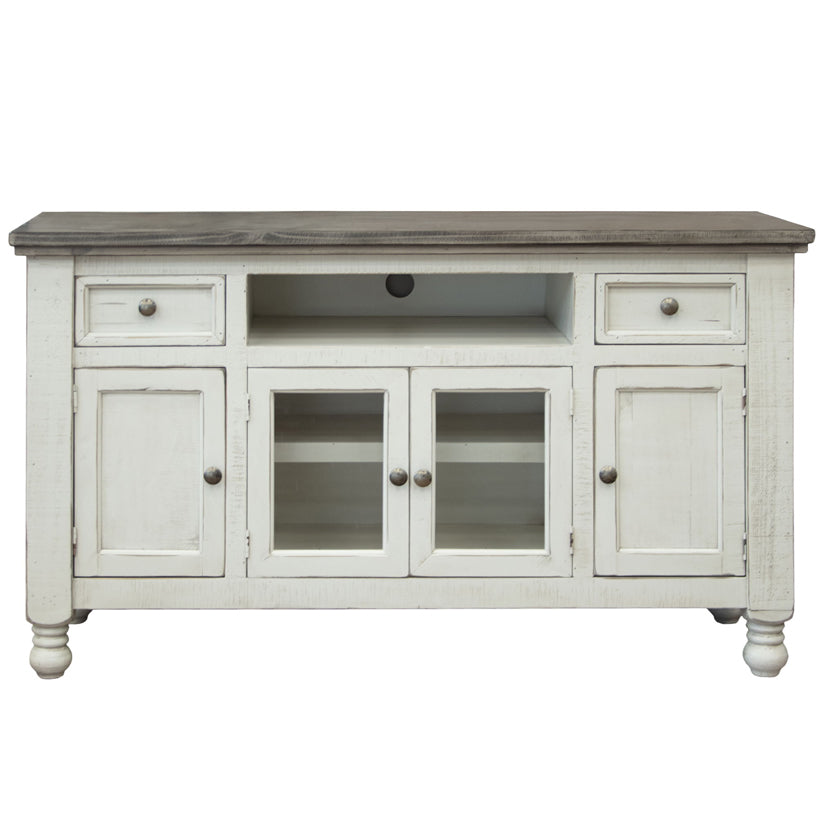 Stone - 60” TV Stand With 2 Drawers / 4 Doors - Antiqued Ivory / Weathered Gray