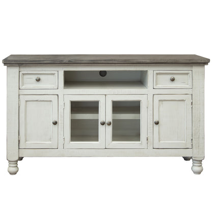 Stone - 60” TV Stand With 2 Drawers / 4 Doors - Antiqued Ivory / Weathered Gray