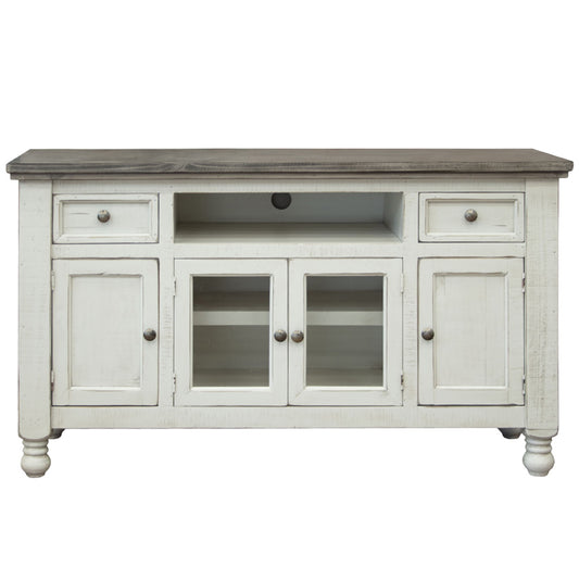 Stone - 60” TV Stand With 2 Drawers / 4 Doors - Antiqued Ivory / Weathered Gray