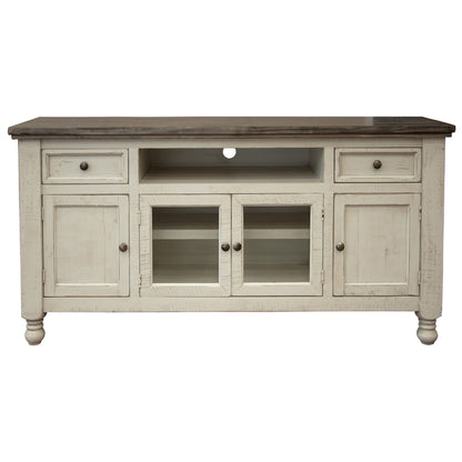 Stone - 70” TV Stand With 2 Drawers / 4 Doors - Antiqued Ivory / Weathered Gray