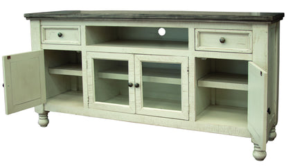 Stone - 70” TV Stand With 2 Drawers / 4 Doors - Antiqued Ivory / Weathered Gray